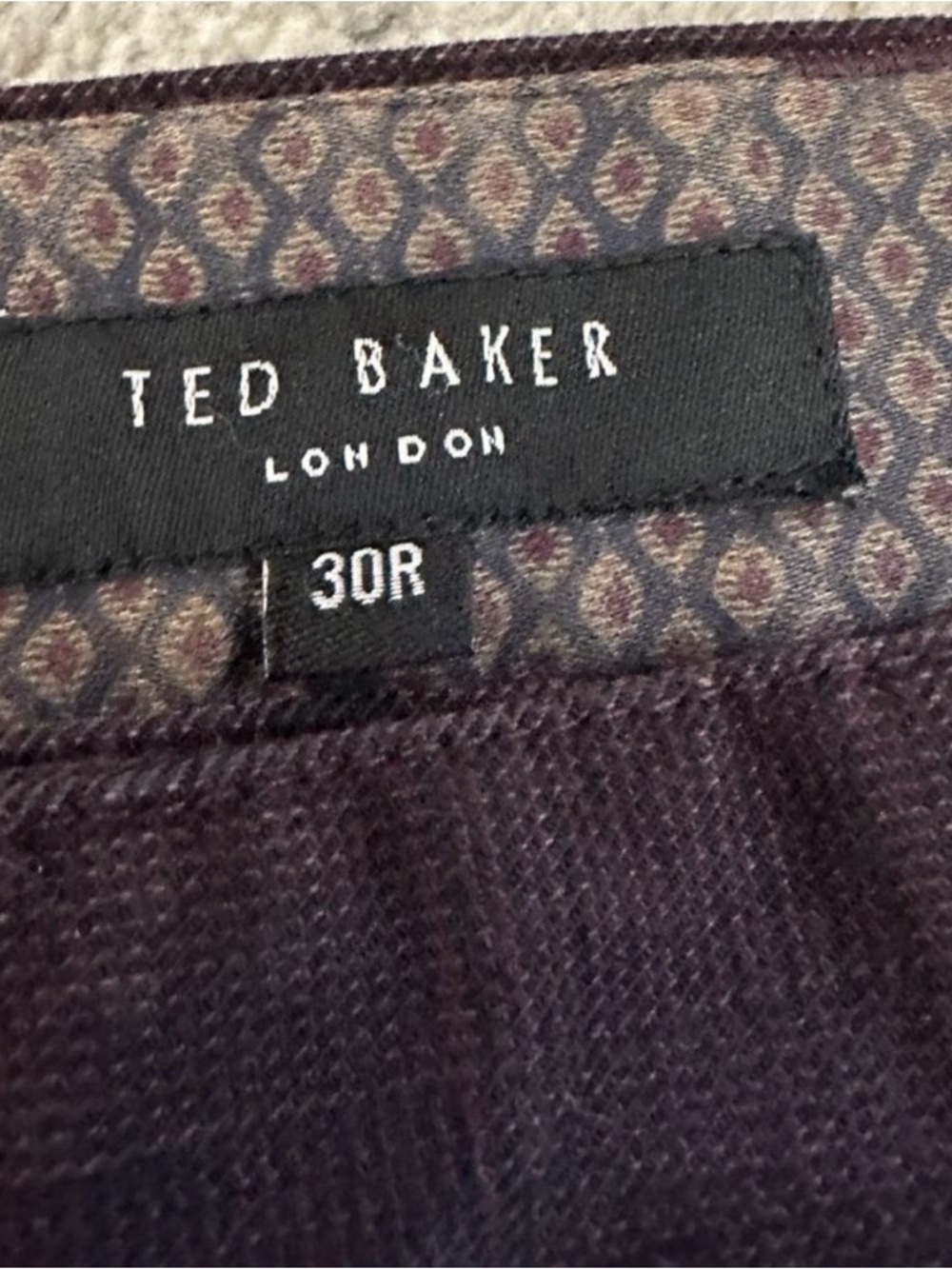 Ted Baker Maroon Textured Pants with Subtle Patterned Lining - Picture 2 of 6